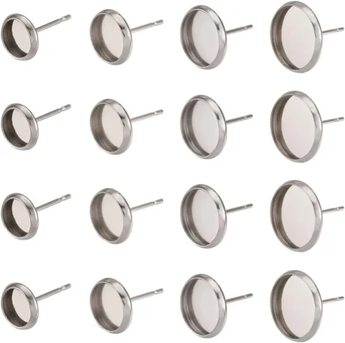 Vista 29 de Craftdady Juego de 60 aretes de acero inoxidable de 0.197 in, dorados, plateados, dorados, plateados, aretes en blanco, kit de fabricación