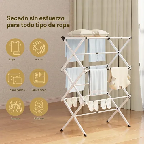 Vista 3 de Estante de secado de ropa plegable, metal resistente al óxido Blanco