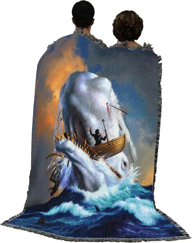 Vista 3 de Pure Country Weavers JL Moby Dick Cobija por Jerry LoFaro - Tapiz clásico de regalo de ballena oceánica tejida de algodón, fabricada en los Estados