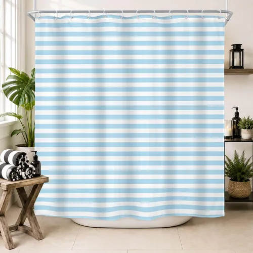 Vista 10 de Black White Striped Small Stall Simple Bathroom Shower Curtain Set