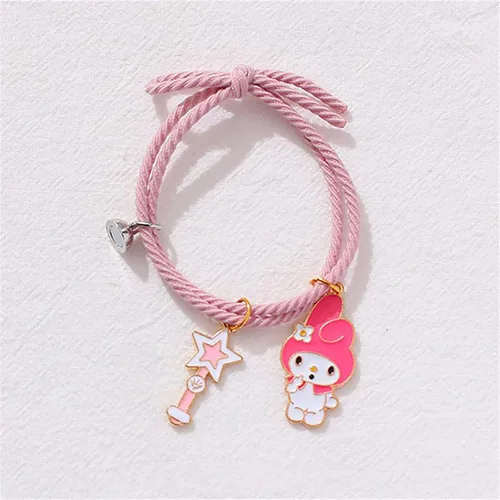 Vista 5 de Kuromi And My Melody - Pulsera magnética para parejas, relación de atracción mutua a juego, pulsera de cuerda para él y ella, regalo para mejor amiga