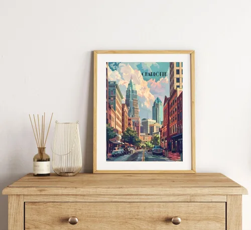 Vista 6 de Turnip Designs 8X10 sin marco Charlotte Carolina del Norte Retro City Urbano Paisaje Arte Impresión Póster Ilustración Decoración del Hogar RC016