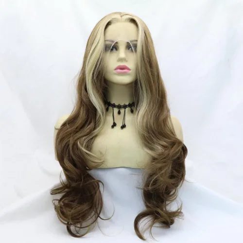 Vista 24 de 1001 #Color sintético rubio blanco encaje frente pelucas para mujeres pelo rubio platino largo cuerpo onda peluca resistente al calor fibra larga