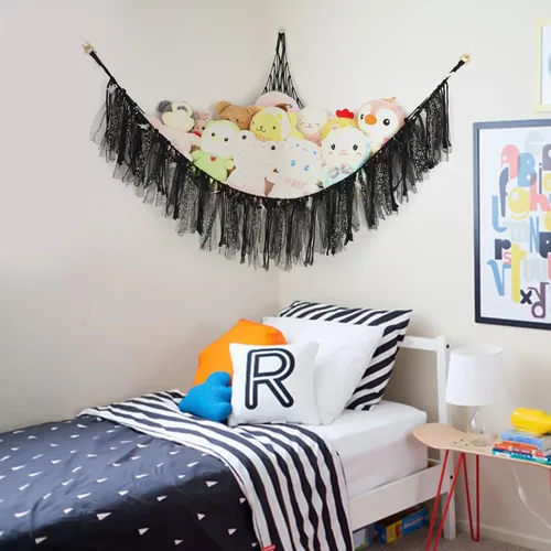 Vista 6 de Hamaca de animales de peluche con luces LED, red grande de almacenamiento de juguetes de 59 pulgadas para dormitorio de niños, organizador de felpa