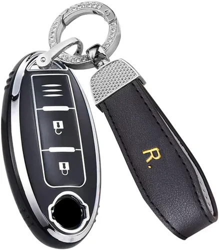 Vista 6 de ontto Funda para llavero de automóvil Nissan de 3 botones, compatible con Infiniti Smart Remote Key Holder Beige