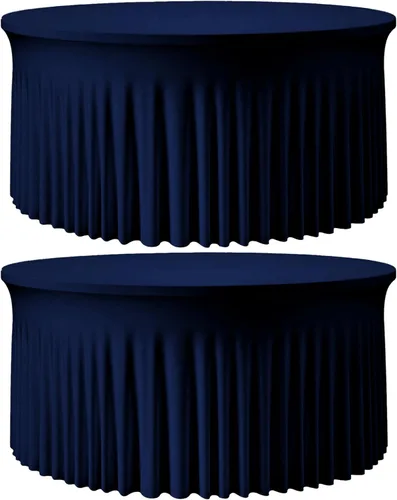 Vista 49 de Mantel redondo de 60 pulgadas en negro para mesas de 5 pies, funda de mesa ajustada de elastano con borde elástico y falda, lavable, sin arrugas
