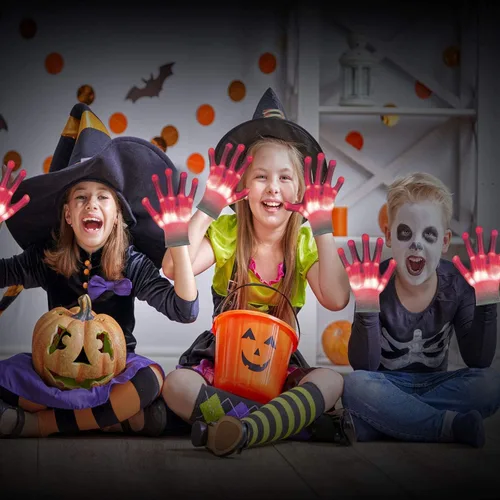 Vista 4 de VICSPORT Guantes LED para niños, guantes de esqueleto LED, 12 colores cambiables, espectáculos de luz para Halloween, regalos divertidos y geniales