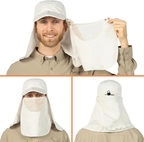 Vista 2 de SUN CUBE Sombrero de sol de pesca con solapa para el cuello y cubierta facial, UPF50+ gorra de protección UV de ala ancha para hombres y mujeres