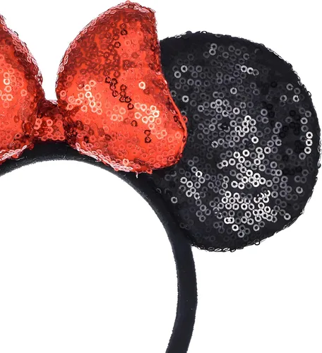 Vista 3 de A Miaow Diadema de orejas de ratón negro 3D con lentejuelas MM purpurina mariposa cierre de pelo suministro de parque para adultos mujeres accesorio