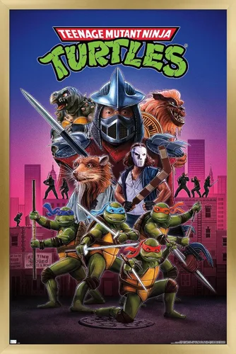 Vista 14 de Teenage Mutant Ninja Turtles (1990) - Póster de pared de una hoja, 22.4 pulgadas de largo x 14.7 pulgadas de ancho, versión enmarcada de madera