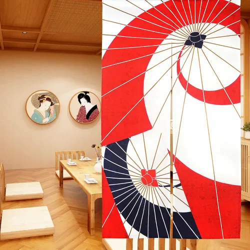 Vista 12 de LIGICKY Cortina japonesa Noren para puerta, diseño de círculo, estampado, para decoración del hogar, 33.5 x 59 pulgadas