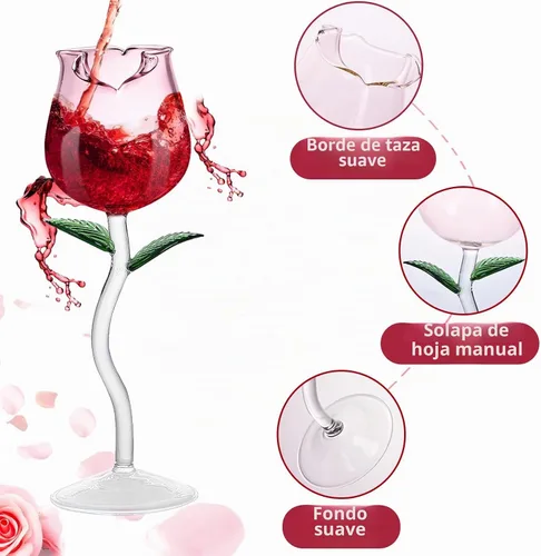 Vista 3 de Juego de 2 copas de vino rosa creativas copas de champán copas de vino tinto con clase, regalos ideales para inauguración de la casa, boda Rosado2