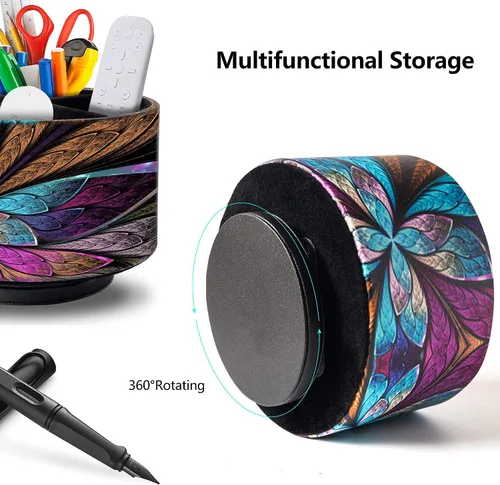 Vista 4 de Soporte para control remoto, organizador redondo de cuero para suministros de arte, papelería de cuero sintético, organizador de maquillaje