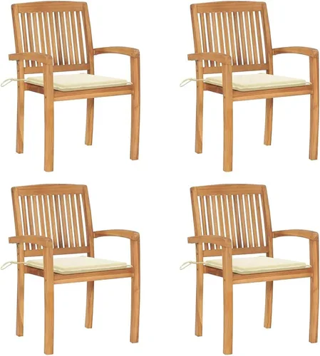 Vista 16 de Stacking Patio Chairs with Cushions 4 pcs Solid Teak Wood Outdoor Patio Chair Lawn Sillas para Comedor Kitchen Table Chairs for Study Courtyard