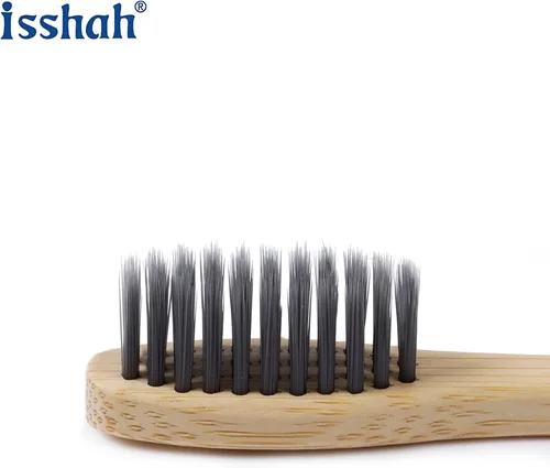 Vista 3 de Isshah Cepillos de dientes de carbón de bambú natural biodegradables, ecológicos, certificado FSC y aprobado por PETA, 12 unidades Aprobado por