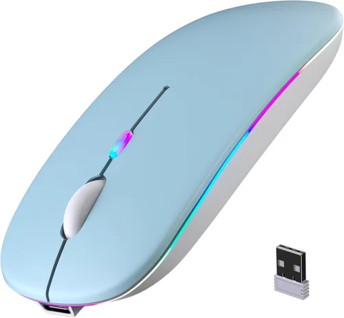 Vista 14 de Mouse inalámbrico Bluetooth, recargable, LED, silencioso, diseño ultradelgado (Bluetooth 5.2 y receptor USB de 2.4GHz) Mouse de computadora