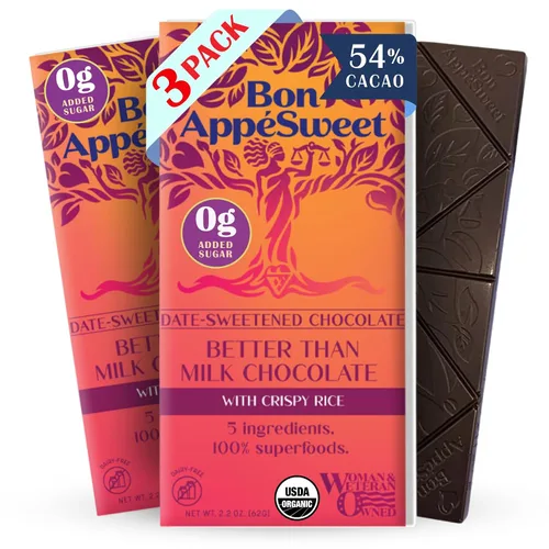 Vista 13 de Bon AppéSweet Barra de Chocolate Endulzada con Dátiles - Mejor que el Chocolate con Leche 2.2 Onzas (Pack de 3) Orgánico, Sin Azúcar Añadida