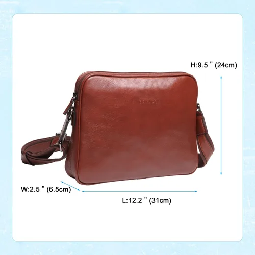 Vista 5 de Banuce Pequeño completo grano italiano bolsa de mensajero de cuero para hombres hombro Crossbody bolsa negocios 9.7 "Ipad Satchel monedero