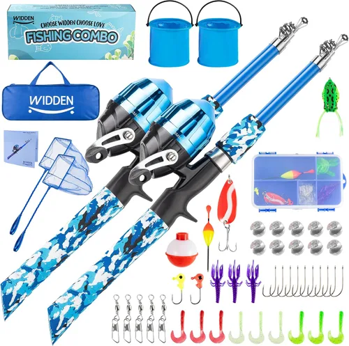 Vista 17 de WIDDEN Kids Fishing Pole, Portable Telescopic Kids Fishing Poles for Boys and Girls, Fishing Rod and Reel Combo Kit with Tackle Box, and Fishing