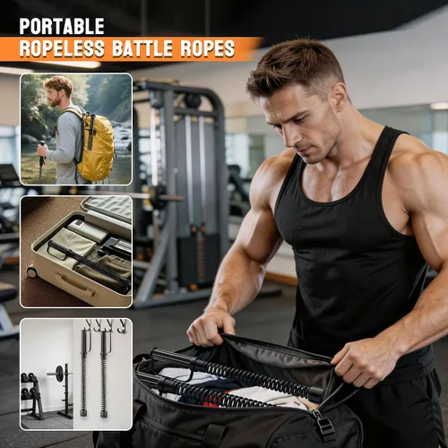 Vista 4 de 2 cuerdas de batalla sin cuerda, cuerdas de entrenamiento portátiles para gimnasio en casa con guantes antideslizantes, entrenamientos HIIT y fuerza