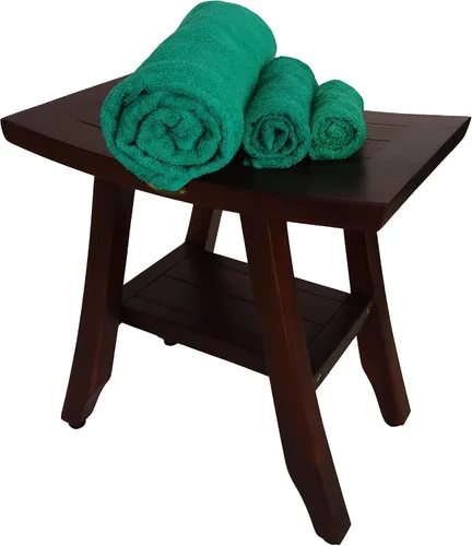 Vista 4 de DecoTeak -Bench-Taburete de ducha, banco de ducha de teca, asiento de ducha, silla de ducha para ducha interior, banco pequeño, reposapiés, taburete
