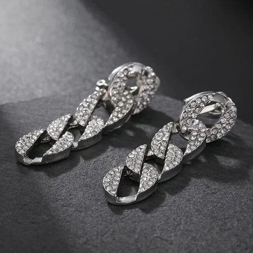 Vista 4 de Aretes de clip para mujer, aretes de cadena con clip para niñas