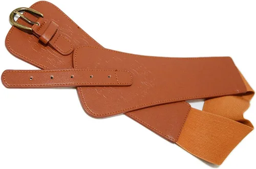 Vista 5 de YYHJM Cinturón de corsé elástico para mujer, cinturón elástico de piel sintética, cinturón de cintura elástico, Marrón
