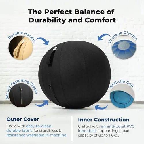 Vista 7 de Backerz Balance Ball Chair for Office & Home - Ergonomic Exercise Ball for Posture & Back Pain Relief, Yoga Ball Chair - Sitting Ball with Washable