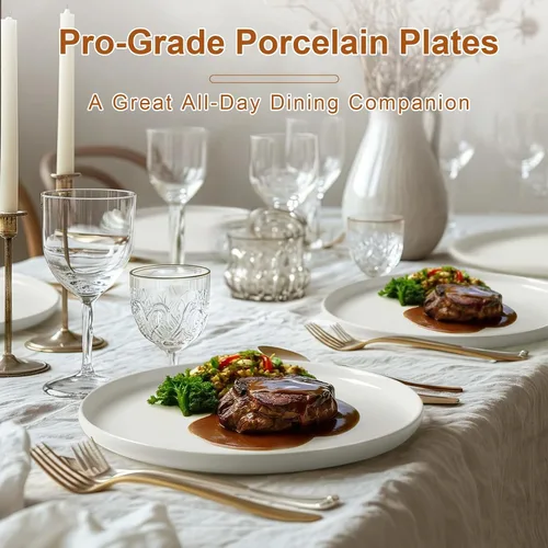 Vista 3 de Jassceram Juego de 6 platos llanos blancos de 10.5 pulgadas, platos redondos de cerámica para cocina o restaurante, platos de ensalada, juego