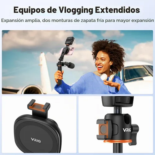 Vista 5 de VRIG - Trípode magnético para selfie stick de 21.6 pulgadas con control remoto inalámbrico, trípode extensible para teléfono Magsafe para iPhone 16