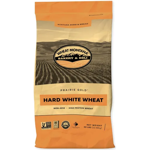 Vista 7 de Wheat Montana: Prairie Gold: bayas de trigo - Bolsa a granel de 50 libras - 100% trigo de primavera blanco duro entero, sin OMG, sin glifosato
