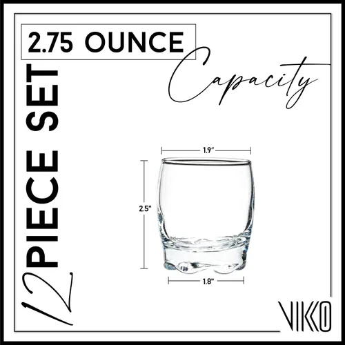 Vista 5 de Vikko Vasos de chupito de 2.75 onzas, juego de 12 vasos pequeños de licor y destilados, vasos de bar de tequila duraderos para alcohol y shots