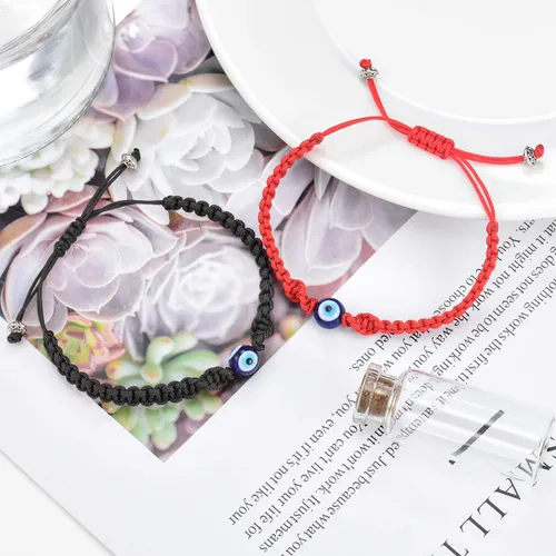 Vista 4 de Tarsus Pulsera ajustable de ojo malvado grande de cábala, amuleto de cuerda roja Nazar para familia, pareja, mejor amigo, mujeres, hombres y niñas