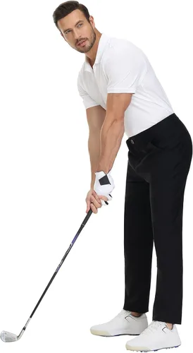Vista 5 de Pantalones de golf de alta elasticidad para hombre, UPF 50+, transpirables, cómodos, gruesos, rectos, con bolsillos, Negro