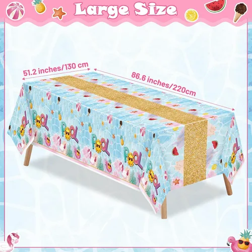 Vista 3 de Mantel de mesa para decoración de fiesta, 3 paquetes de mantel de plástico rectangular desechable para piscina de verano, baby shower, cumpleaños