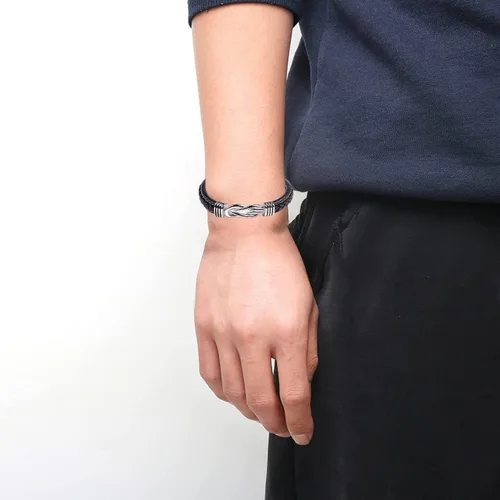 Vista 5 de Pulsera con texto en inglés "To My Son", regalo de mamá, madre e hijo Forever Linked Together, pulsera de cuero con cierre magnético de acero