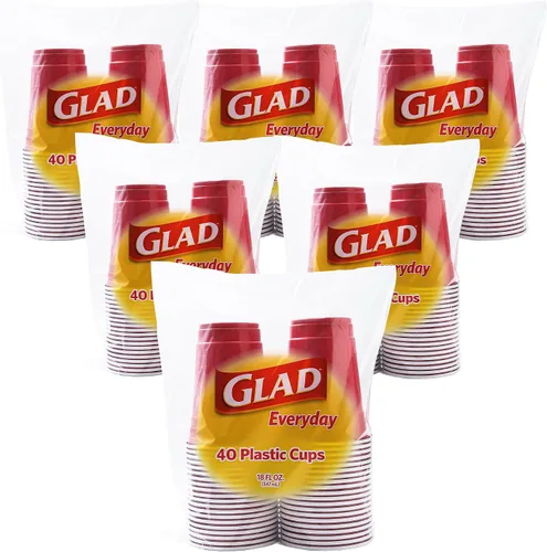 Vista 7 de Glad Paquete divertido de vasos de plástico en 4 colores: rosa, verde, azul y amarillo, vasos resistentes para fiesta en colores brillantes, ideales