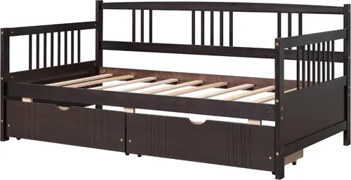 Vista 5 de Merax Sofá cama de tamaño individual, sofá cama individual con cajones, marco moderno de madera maciza, no requiere somier, color espresso