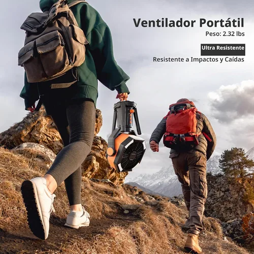 Vista 8 de MORIKO Trípode de ventiladores de mesa, 20000 mAh, recargable, funciona con pilas, ventilador portátil para tienda de campaña con linterna LED