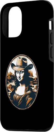 Vista 2 de Funda divertida para iPhone 15 Mona Lisa Cowgirl - Sombrero de vaquero Mona Lisa
