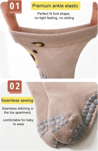 Vista 2 de BEHELE Calcetines antideslizantes hasta la rodilla para bebés y niños pequeños con agarres para niñas y niños, calcetines antideslizantes