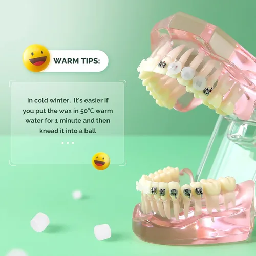 Vista 5 de JMU Cera ortodóntica para brackets - Sabor menta (50 puntos precortados), Cera dental para brackets, Fácil aplicación para adultos y adolescentes
