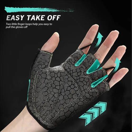 Vista 3 de Guantes de bicicleta para hombres y mujeres con almohadilla antideslizante que absorbe los golpes, guantes de ciclismo ligeros de medio dedo