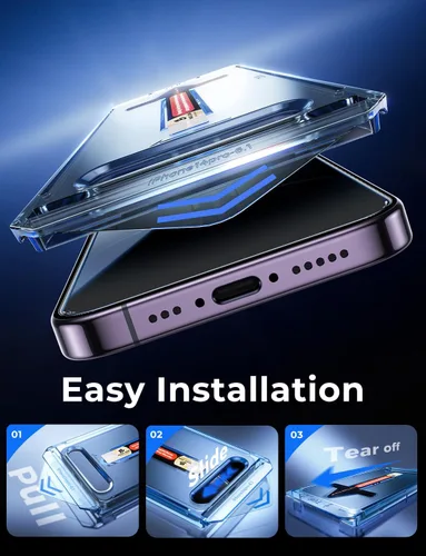 Vista 4 de MAGIC JOHN Paquete de 2 protectores de pantalla de privacidad para iPhone 14 Pro de 6.1 pulgadas (no máximo), vidrio templado, instalación