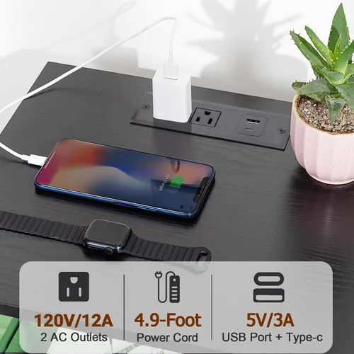 Vista 4 de AMHANCIBLE Juego de 2 mesitas de noche, mesita de noche LED con estación de carga, mesas auxiliares para sala de estar con cajones de tela, mesita