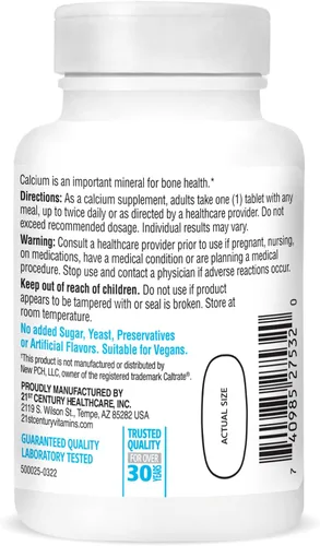 Vista 2 de 21st Century Suplemento de calcio, 600 mg, 75