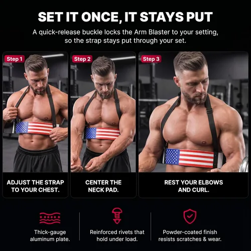 Vista 8 de DMoose Fitness Brazo Blaster para bíceps y tríceps – Aluminio resistente, acolchado suave para el cuello y correas ajustables – Soporte de rizo