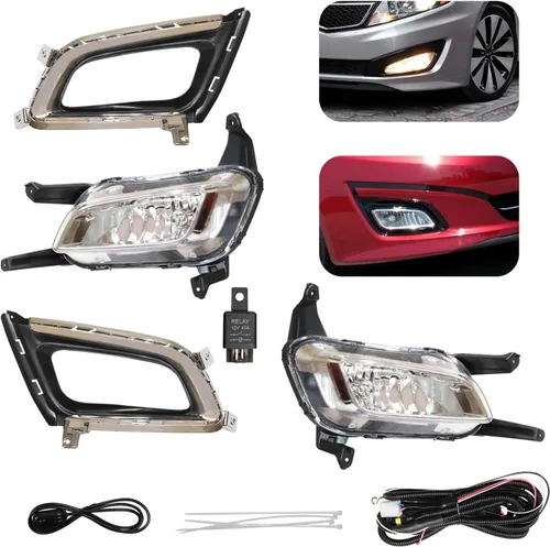 Vista 6 de Para 2014 2015 Kia Optima luces antiniebla halógenas w/biseles izquierdo+lado derecho 1 par carcasa cromada lente transparente