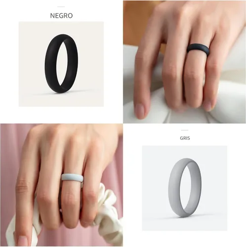Vista 4 de ThunderFit Anillos de aniversario de silicona para mujer, 5.5 mm de ancho, 2 mm de grosor, bandas de goma de boda, paquete múltiple variado 1-12