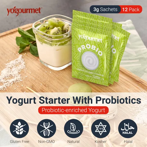 Vista 2 de Yogourmet Iniciador de Yogur con Probióticos (Paquete de 12, Versión a Granel) - Haz Yogur en Casa - Fermento para Cultivo - Todo Natural, Sin